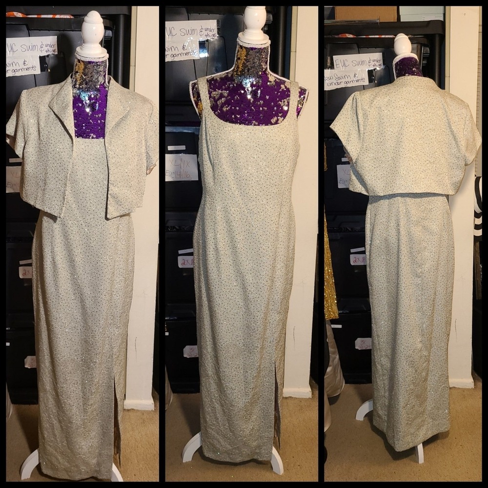 Vintage Y2K Glitter Glam Green Formal Maxi Dress Set JR Nites 14P Cottagecore